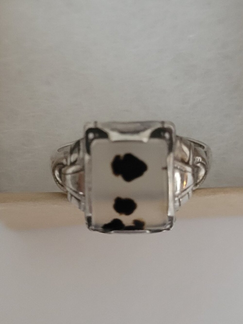 Vintage Moss Agate Sterling Ring Ostby Barton  Art Deco Signet